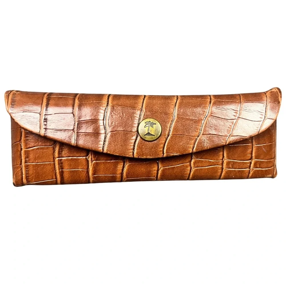 Tommy Bahama Brown Crocodile Embossed Sunglasses Case Snap Closure Tree Logo